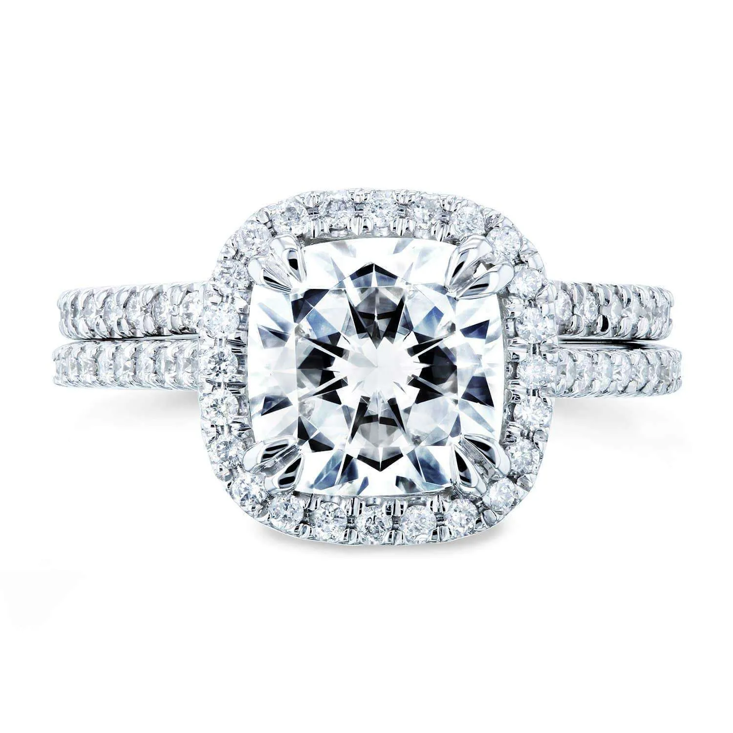 2-2/5ct.tw Cushion Halo Bridal Set (Natural Diamond Sides)