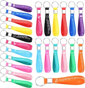 24 Pcs Inspirational Keychains Bulk Silicone Motivational Key Chains Appreciation Thank You Gifts for Teacher Staff