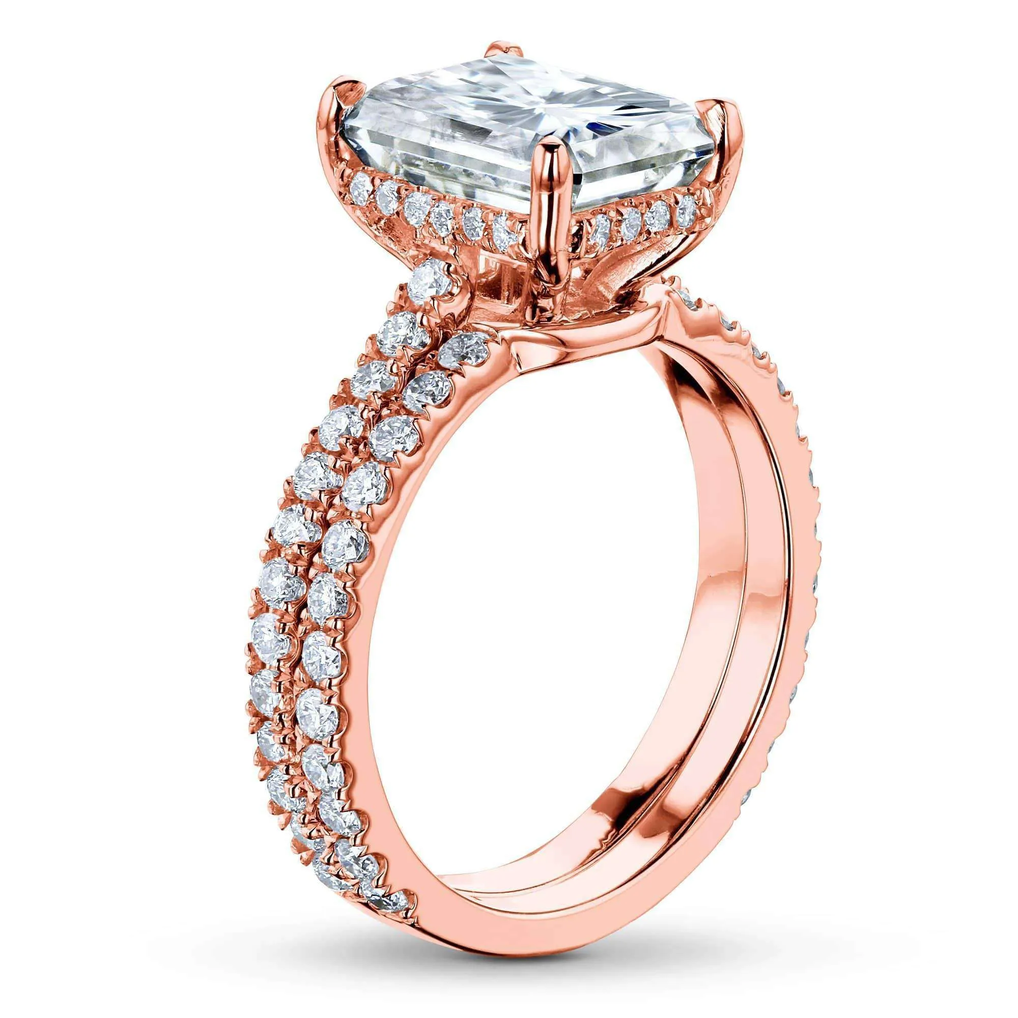 2.7ct Radiant Forever One Moissanite Drop Halo Bridal Set - Notched Band