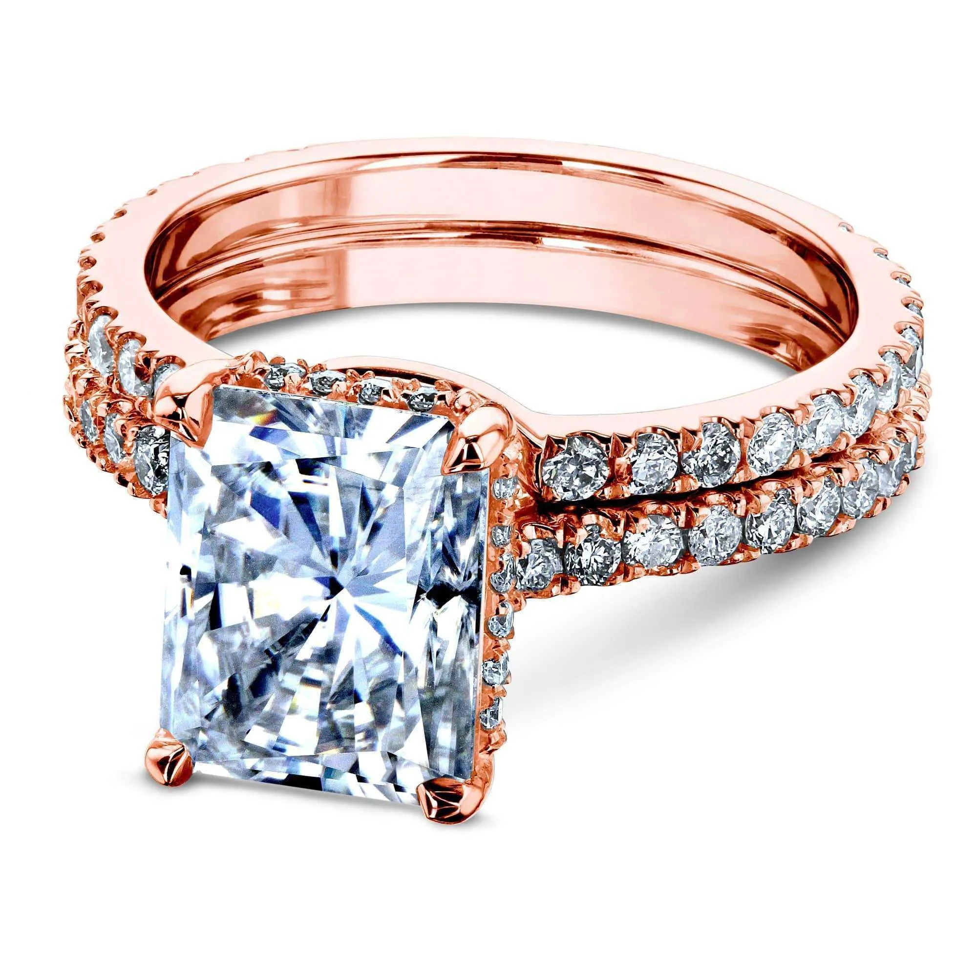 2.7ct Radiant Forever One Moissanite Drop Halo Bridal Set - Notched Band