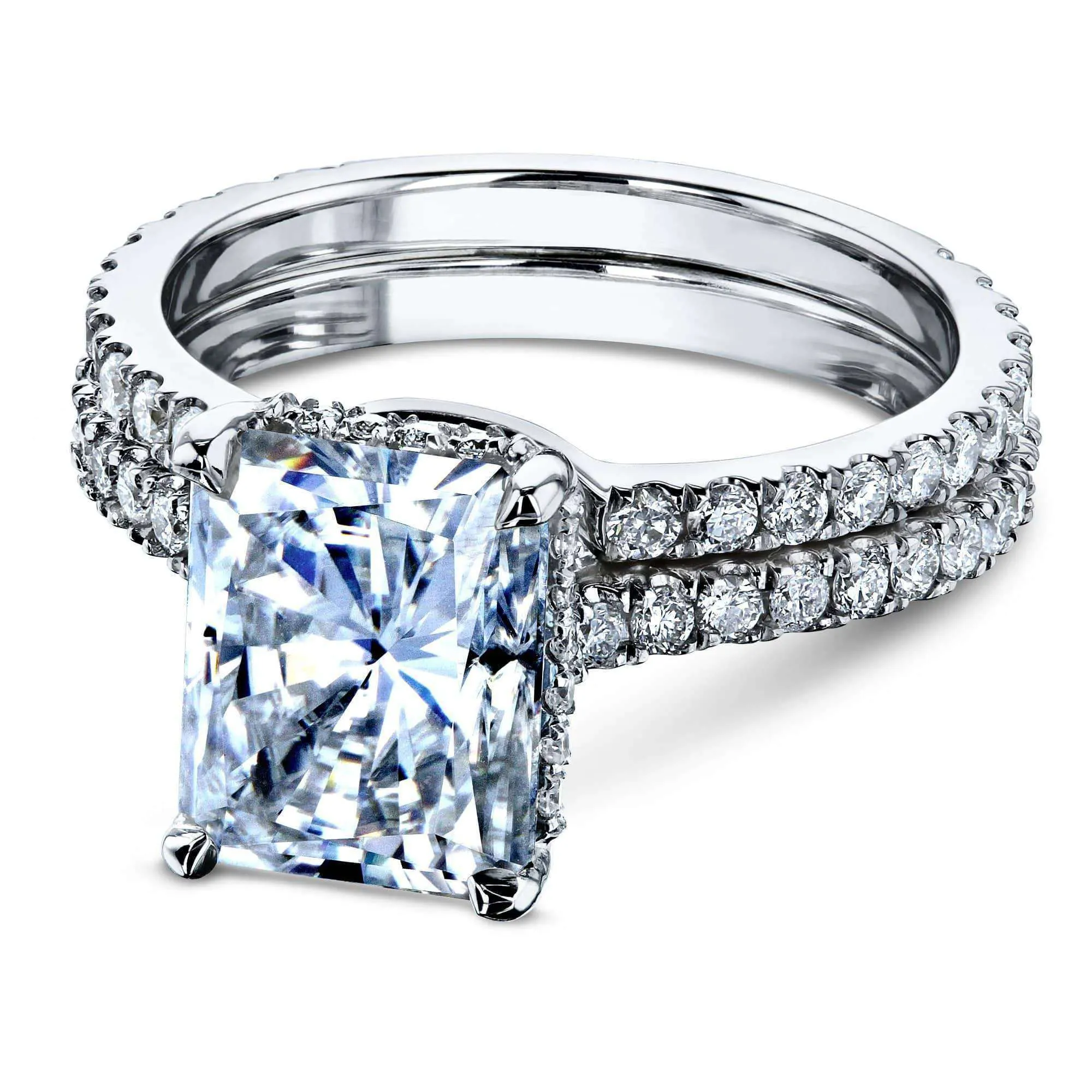 2.7ct Radiant Forever One Moissanite Drop Halo Bridal Set - Notched Band