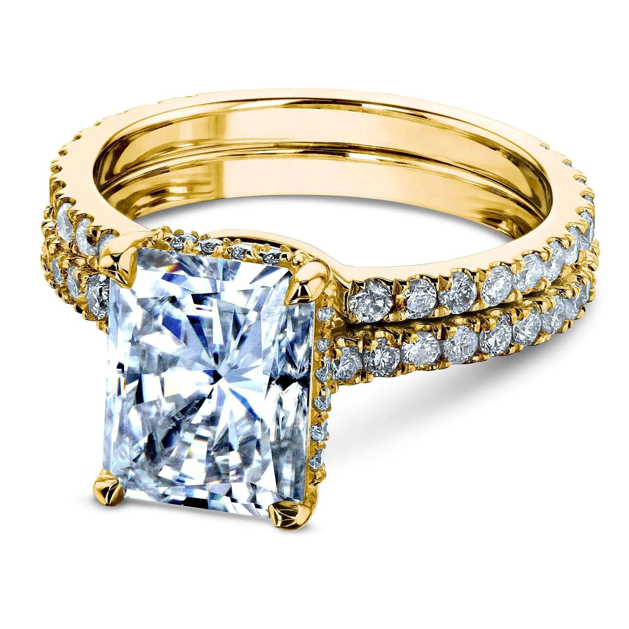 2.7ct Radiant Forever One Moissanite Drop Halo Bridal Set - Notched Band