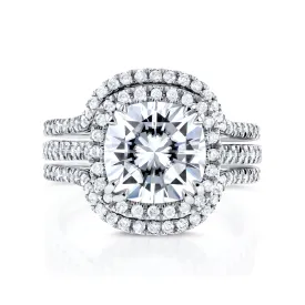 3-1/2ct.tw Original Cushion 8.5 Halo Bridal Stack - Enhancer Bands
