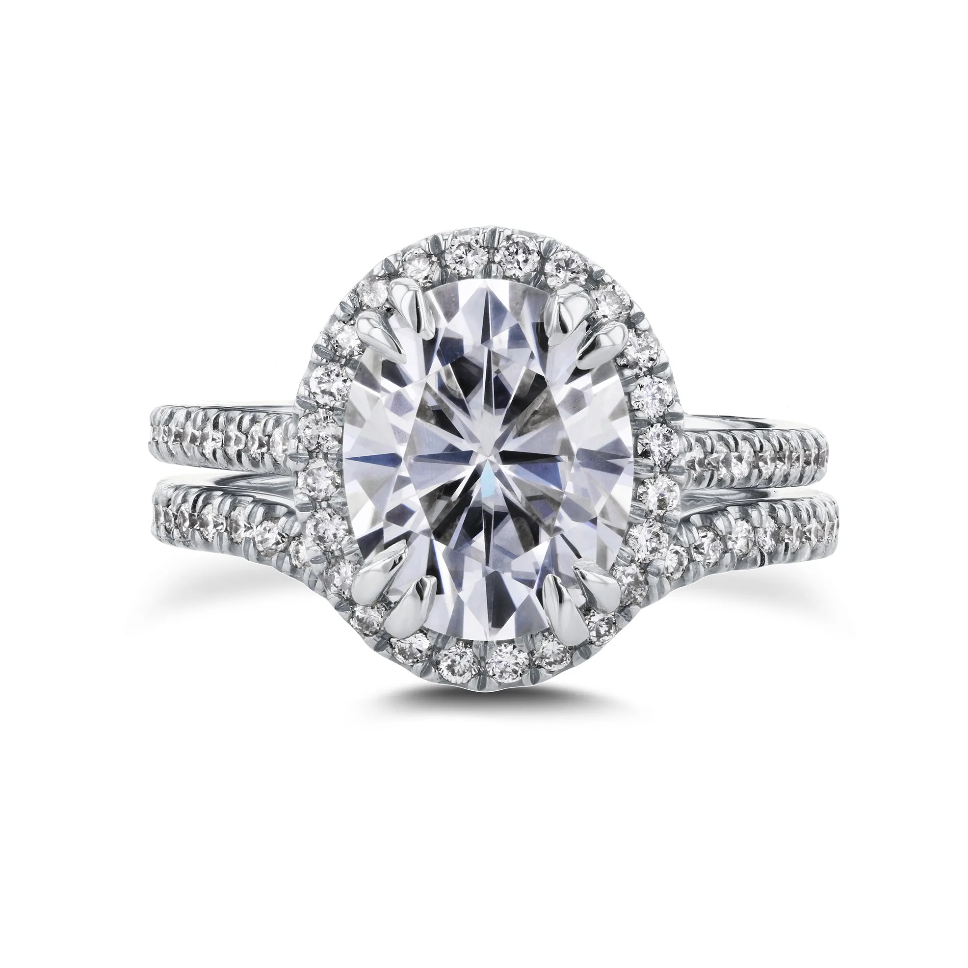 3-3/5ct.tw Oval Halo Basket Cathedral Bridal Set