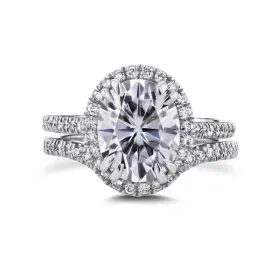 3-3/5ct.tw Oval Halo Basket Cathedral Bridal Set