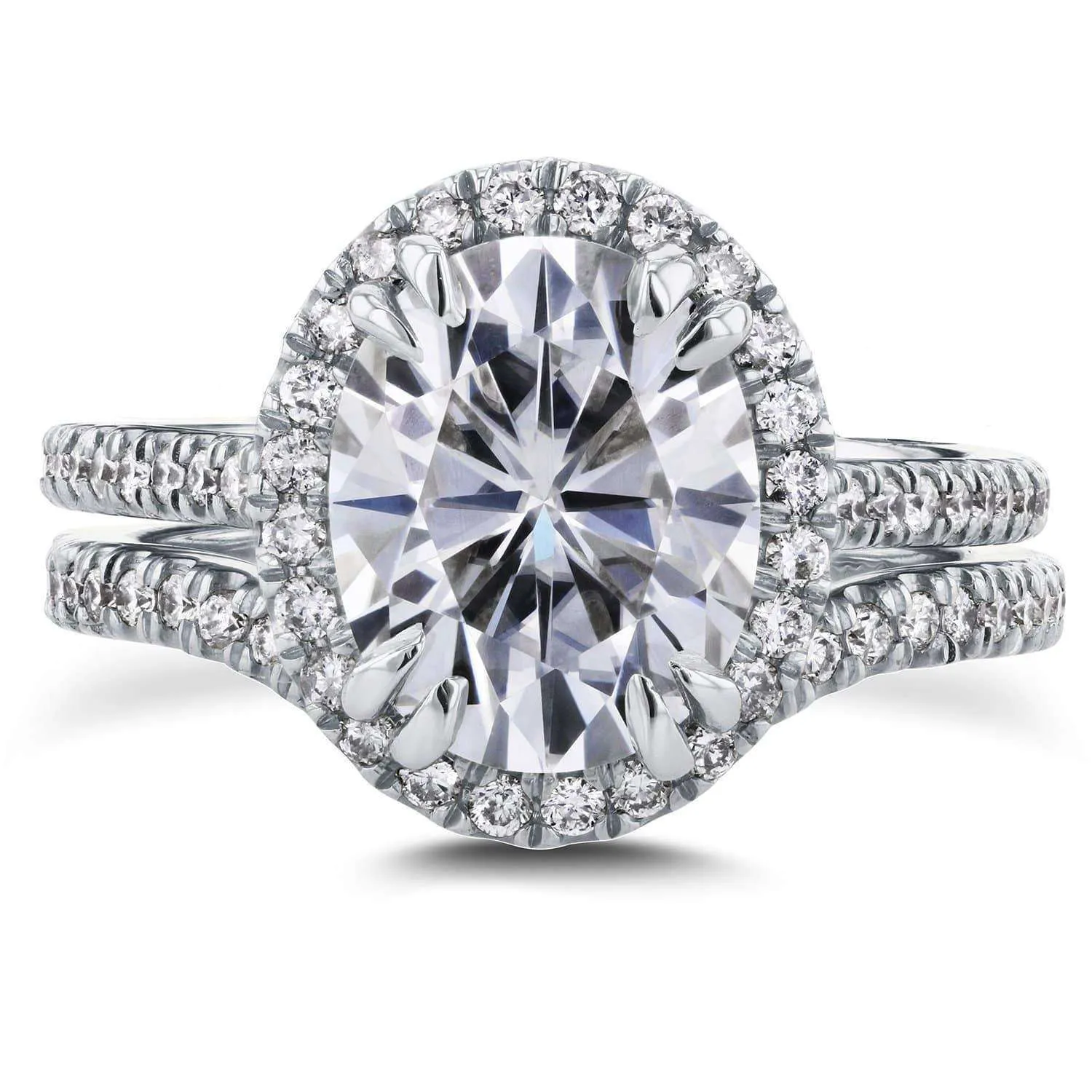 3-3/5ct.tw Oval Halo Basket Cathedral Bridal Set