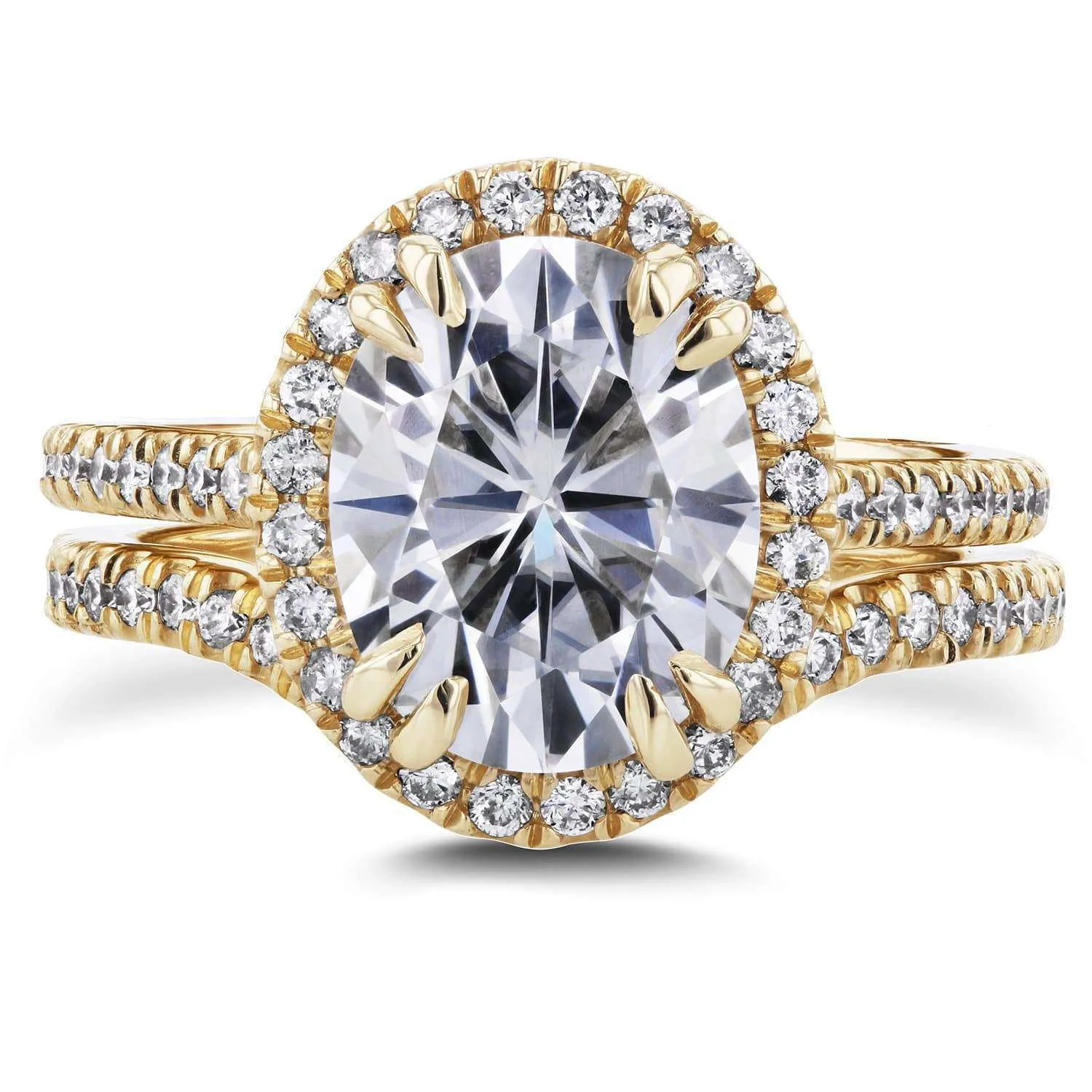 3-3/5ct.tw Oval Halo Basket Cathedral Bridal Set