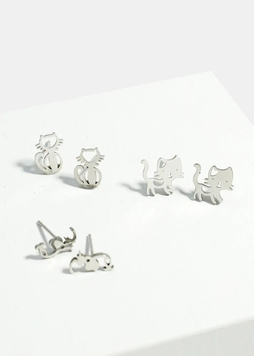 3-Pair Cute Cats Stud Earrings
