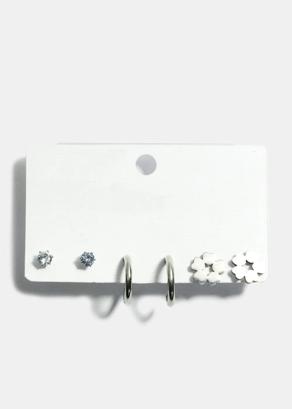 3-Pair Flower Stud & Hoop Earrings