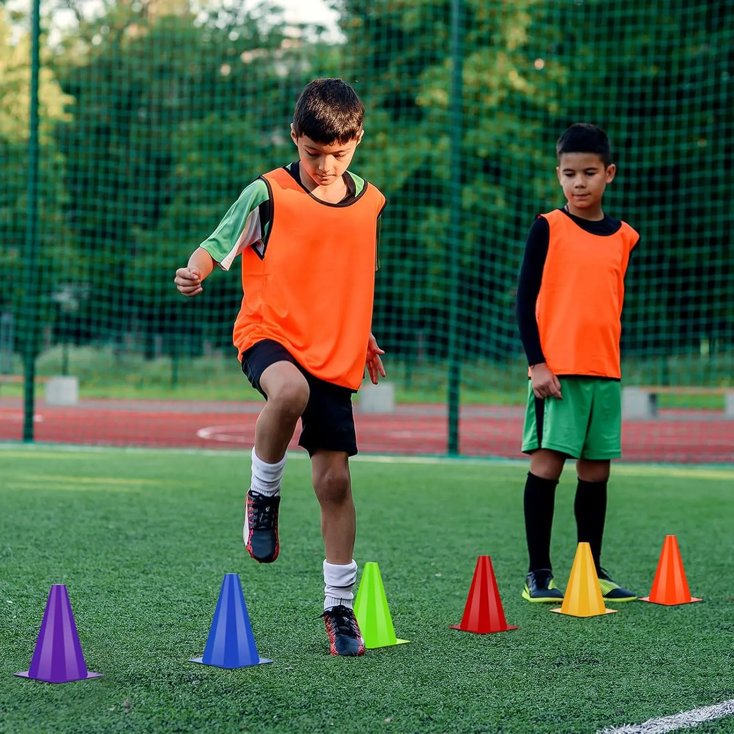 48 Pack 7 Inch Plastic Traffic Cones Agility Field Marker Soccer/Safety/Sports/Training Cones for Skating Basketball Football Practice Drills Themed Party Decorations