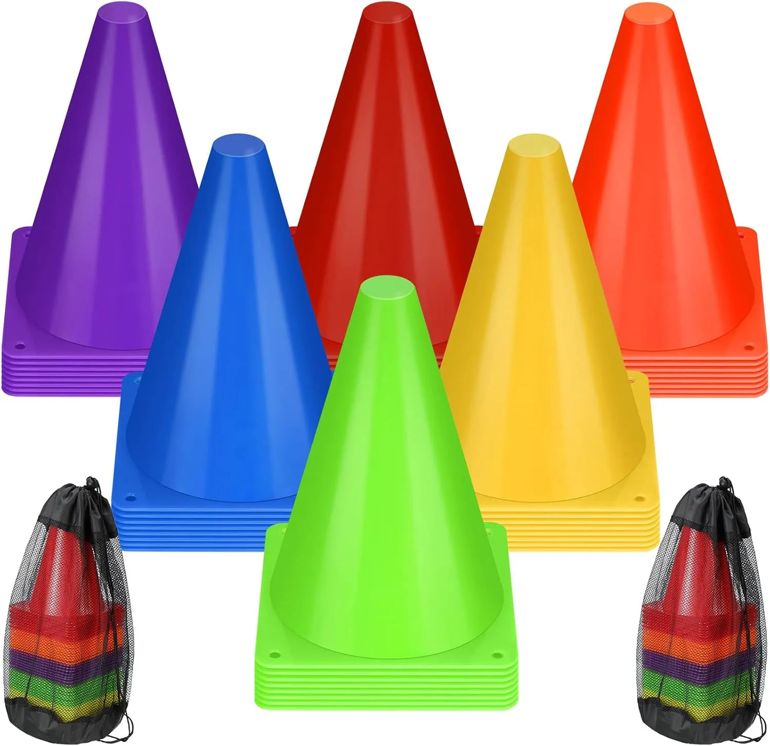 48 Pack 7 Inch Plastic Traffic Cones Agility Field Marker Soccer/Safety/Sports/Training Cones for Skating Basketball Football Practice Drills Themed Party Decorations