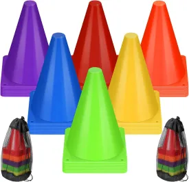 48 Pack 7 Inch Plastic Traffic Cones Agility Field Marker Soccer/Safety/Sports/Training Cones for Skating Basketball Football Practice Drills Themed Party Decorations