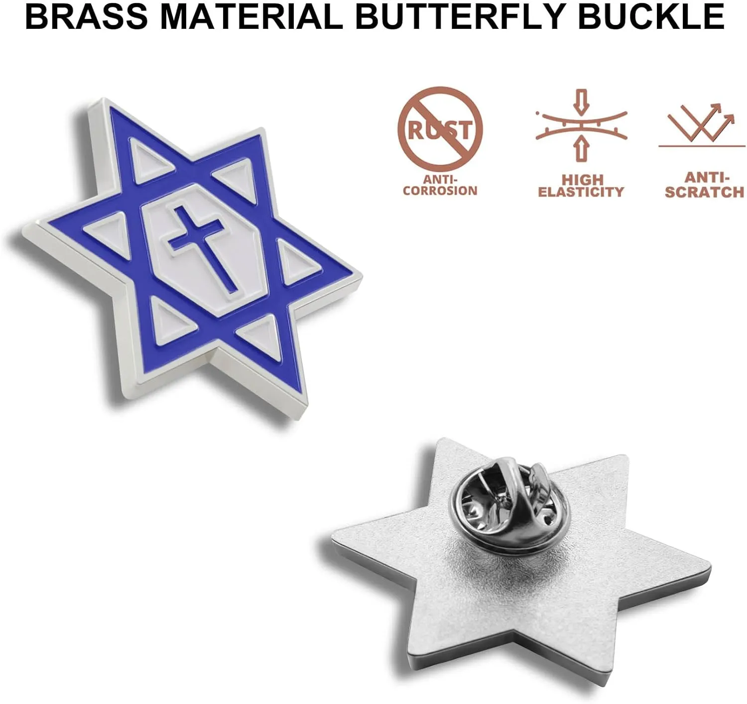 6/12/50/100Pack Israel Israeli Star of David Enamel Lapel Pin Silver Metal Blue and White Jewish Lapel Pin