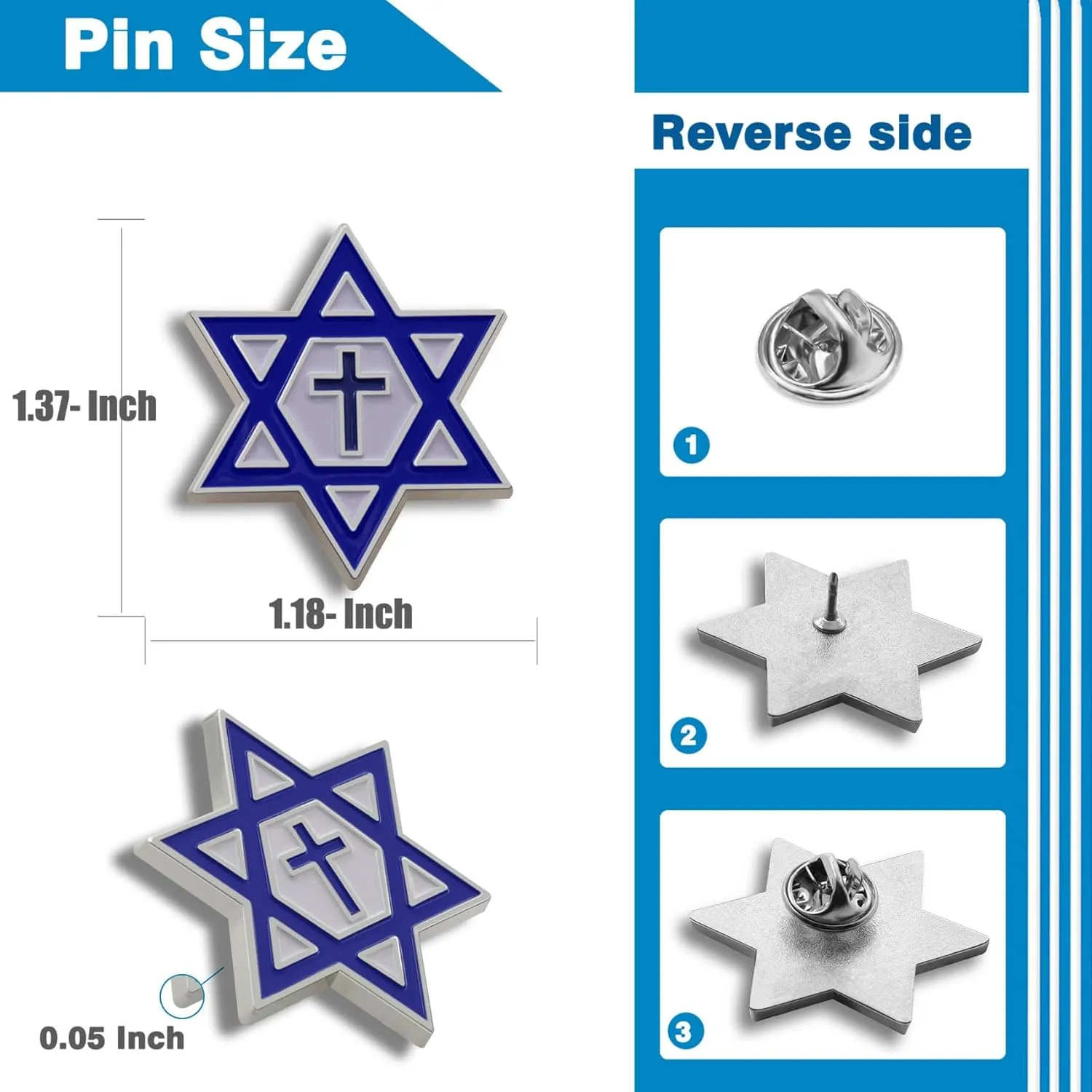 6/12/50/100Pack Israel Israeli Star of David Enamel Lapel Pin Silver Metal Blue and White Jewish Lapel Pin