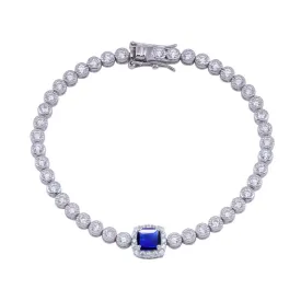 925 Sterling Silver Green CZ Blue Halo Center Bubble 3.5mm Tennis Bracelet - BGB00363BLUE