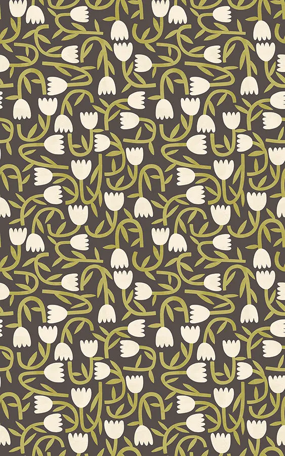 Aino Black Tiny Tulip Wallpaper  | Brewster Wallcovering