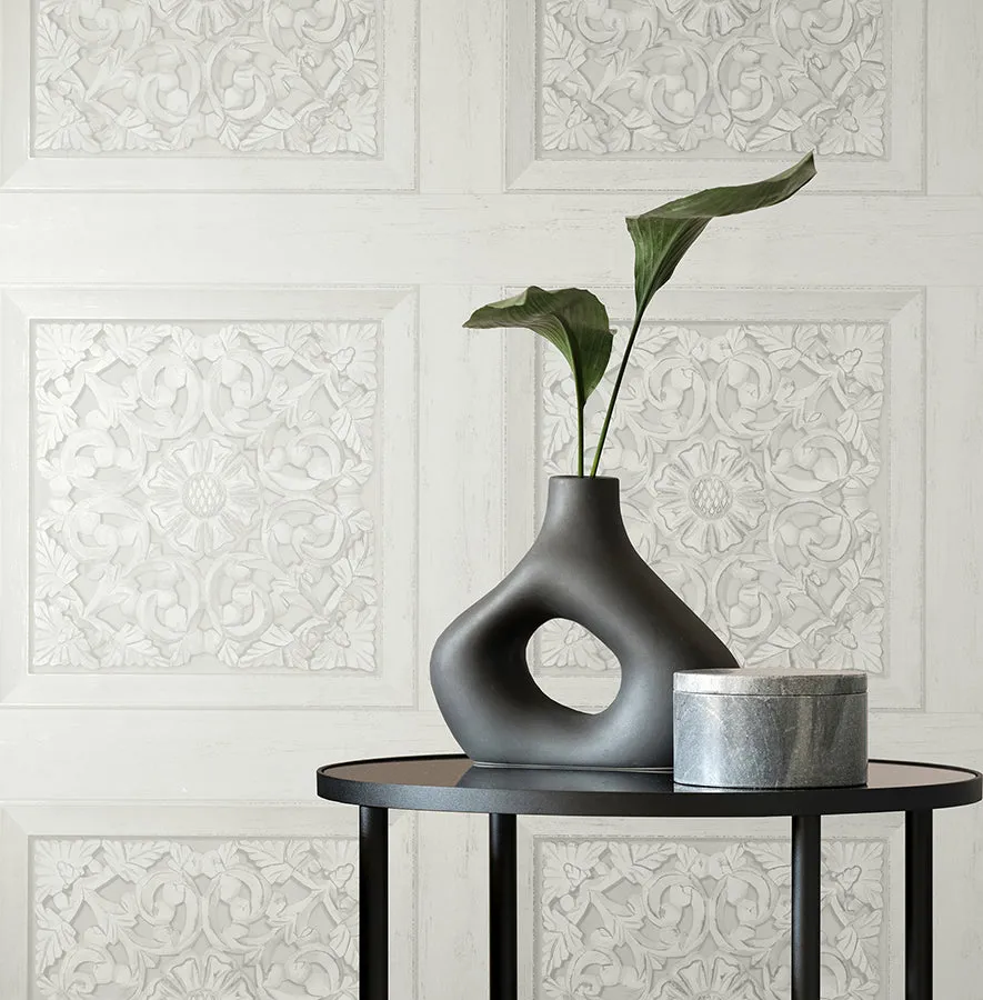 Albie Dove Carved Panel Wallpaper  | Brewster Wallcovering
