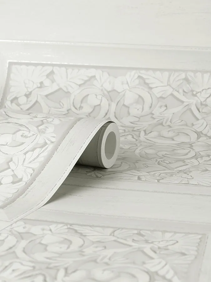 Albie Dove Carved Panel Wallpaper  | Brewster Wallcovering