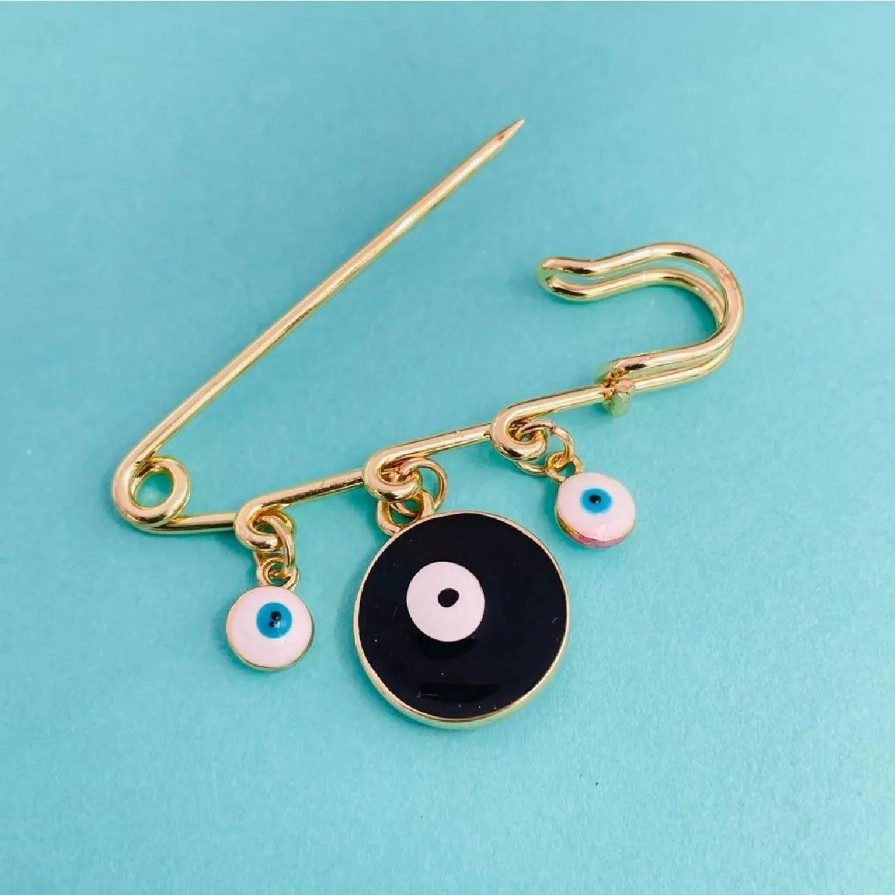 Alloy Enamel Gold Evil Eye Safety Pin Brooch For Women Black