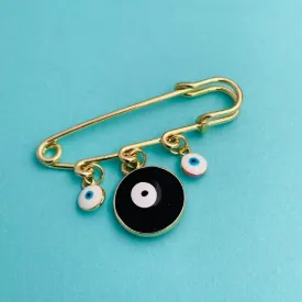 Alloy Enamel Gold Evil Eye Safety Pin Brooch For Women Black