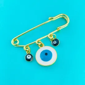 Alloy Enamel Gold Evil Eye Safety Pin Brooch For Women White