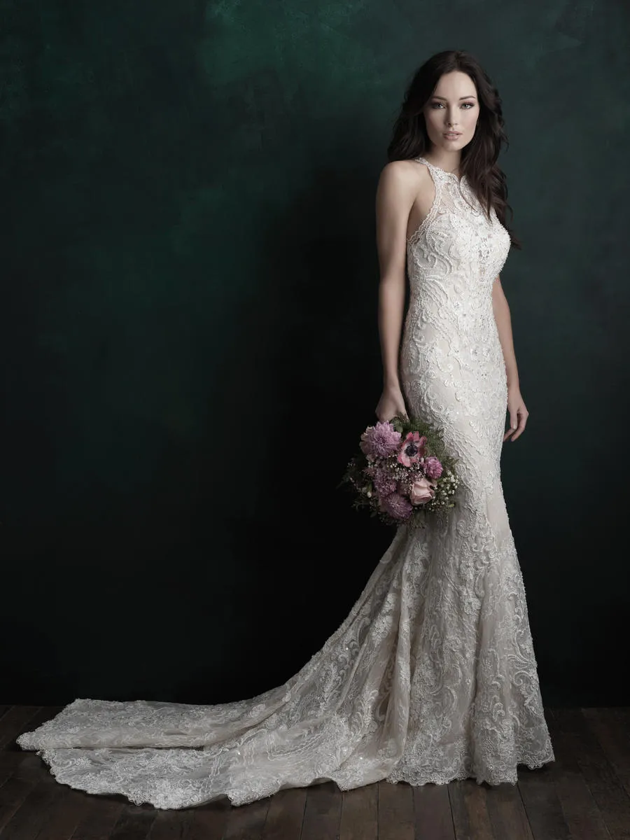 Allure Bridals Couture Elegant Ivory Lace Wedding Dress C508