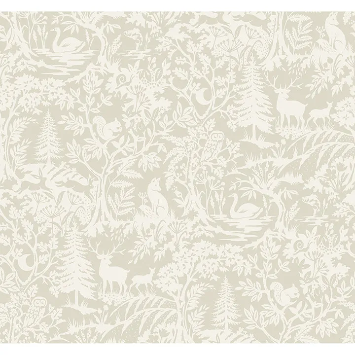 Alrick Taupe Forest Venture Wallpaper  | Brewster Wallcovering
