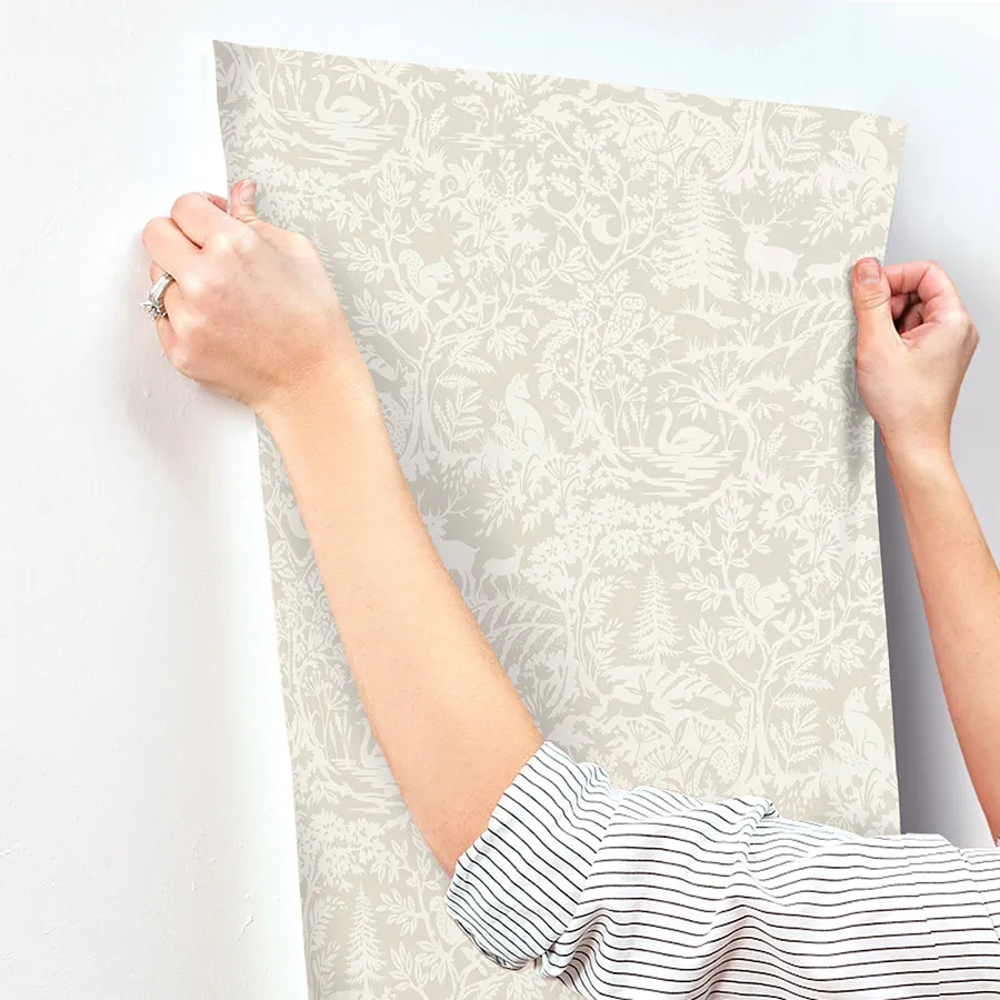 Alrick Taupe Forest Venture Wallpaper  | Brewster Wallcovering