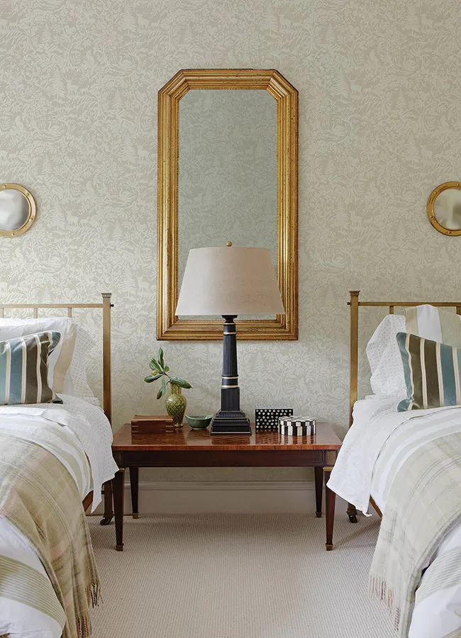 Alrick Taupe Forest Venture Wallpaper  | Brewster Wallcovering