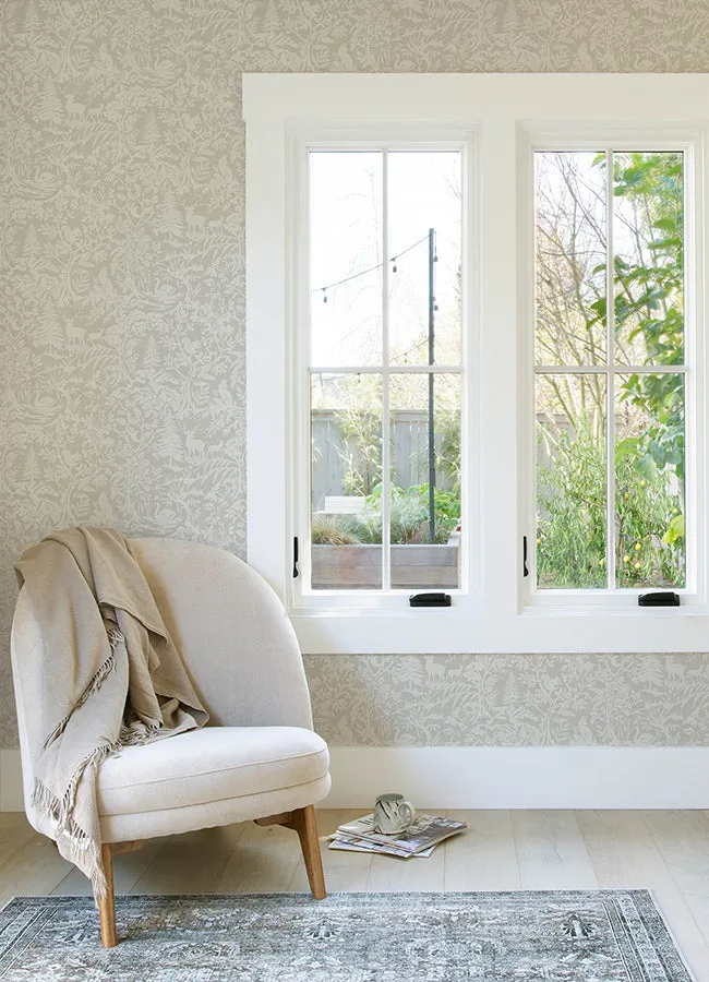 Alrick Taupe Forest Venture Wallpaper  | Brewster Wallcovering