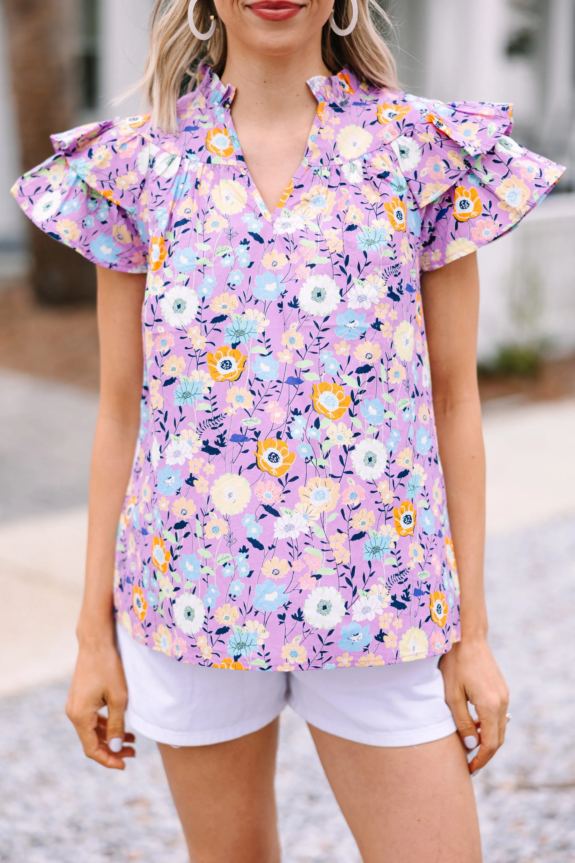 Always Ready Lavender Purple Floral Blouse