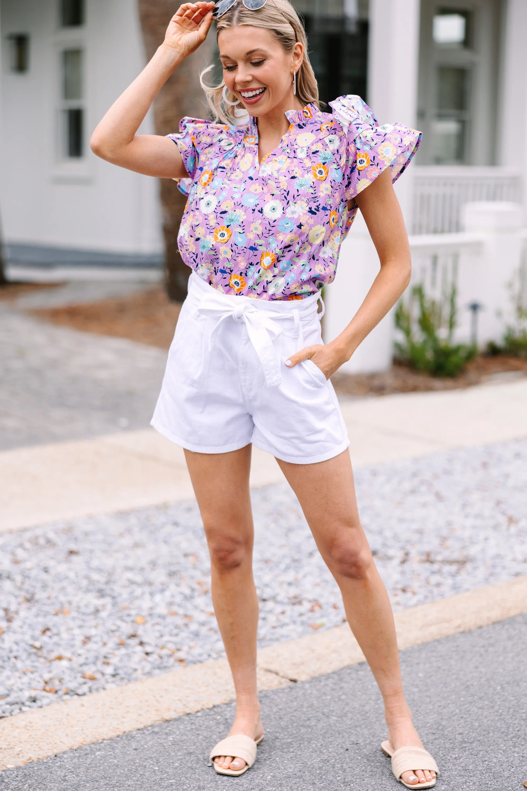 Always Ready Lavender Purple Floral Blouse