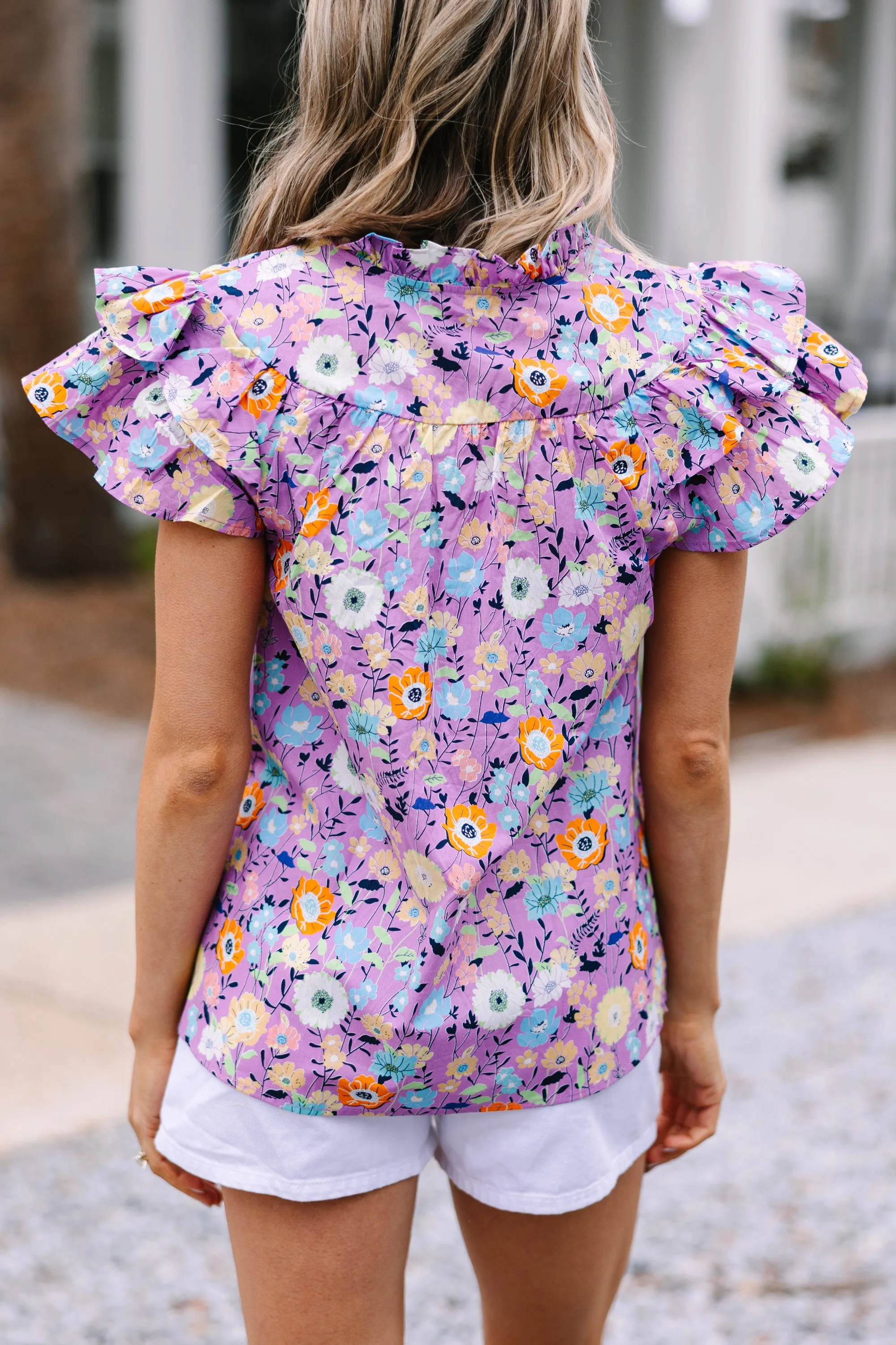 Always Ready Lavender Purple Floral Blouse