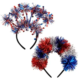 ANBALA 4th of July Headband Patriotic Hairband with Sparkling Blue Red Ribbon Stars Hair Decoration Cute Fourth of July Hair Hoop 2 Pcs