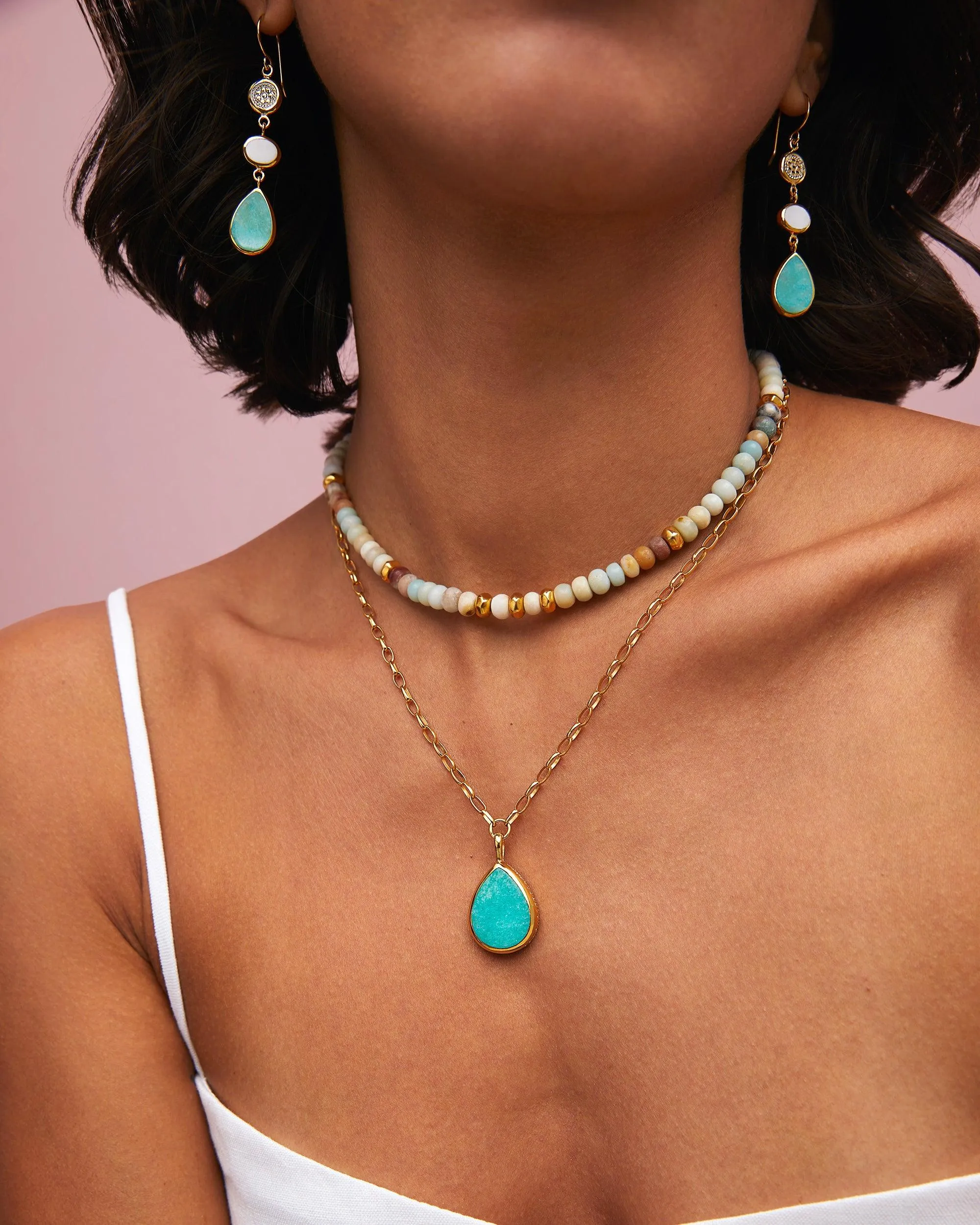 Anna Beck Amazonite and Gold Beaded Necklace