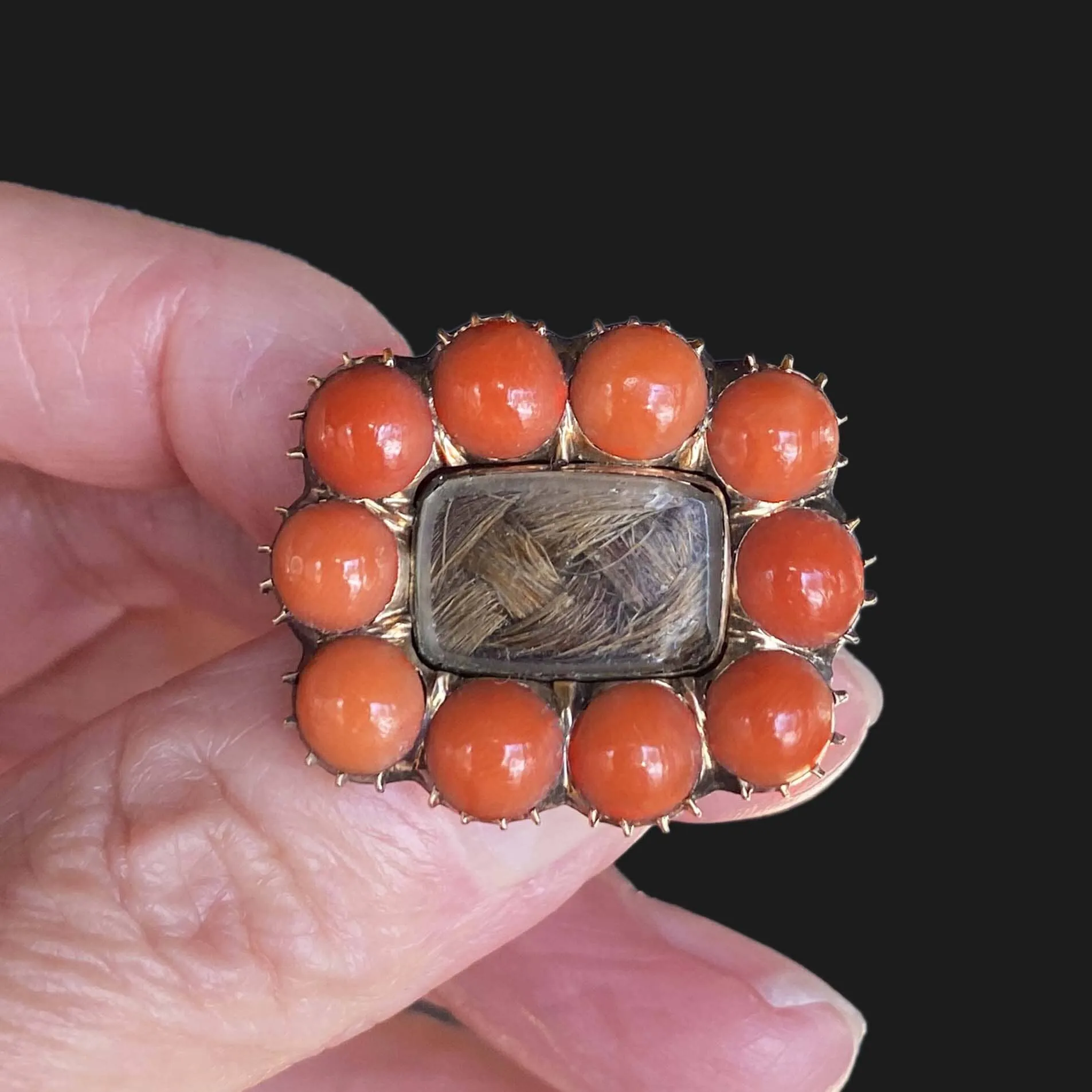 Authentic Georgian-era 10K Gold Locket Brooch with Antique Coral Details
