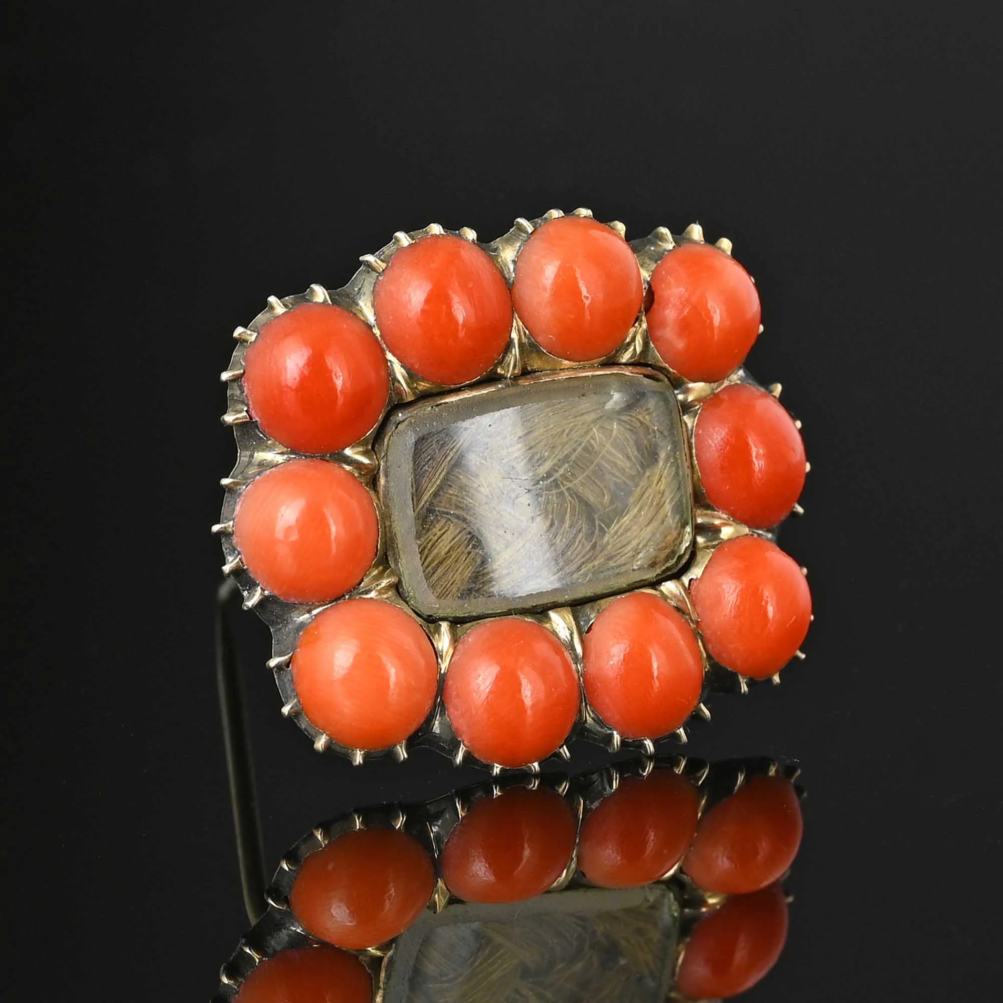 Authentic Georgian-era 10K Gold Locket Brooch with Antique Coral Details