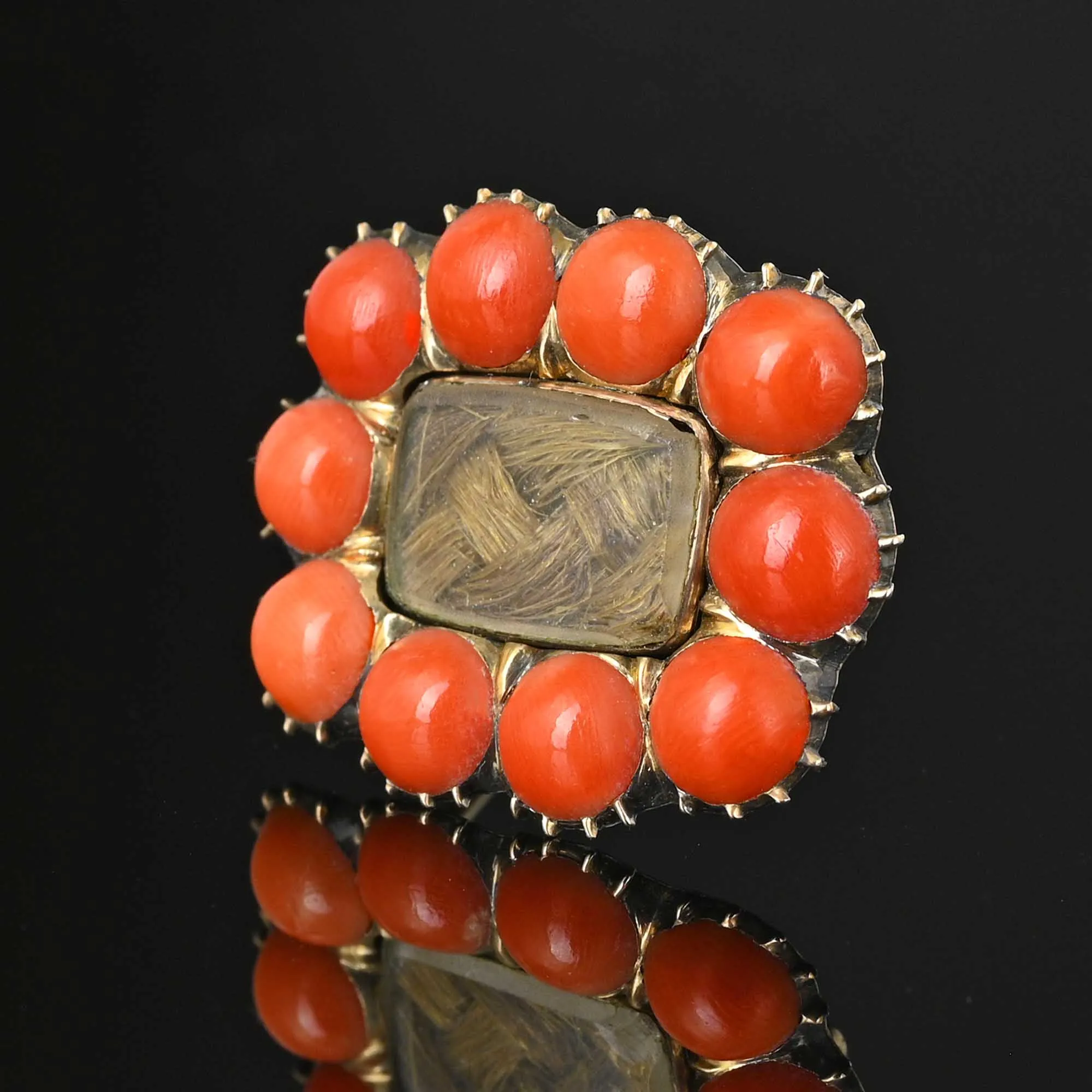 Authentic Georgian-era 10K Gold Locket Brooch with Antique Coral Details