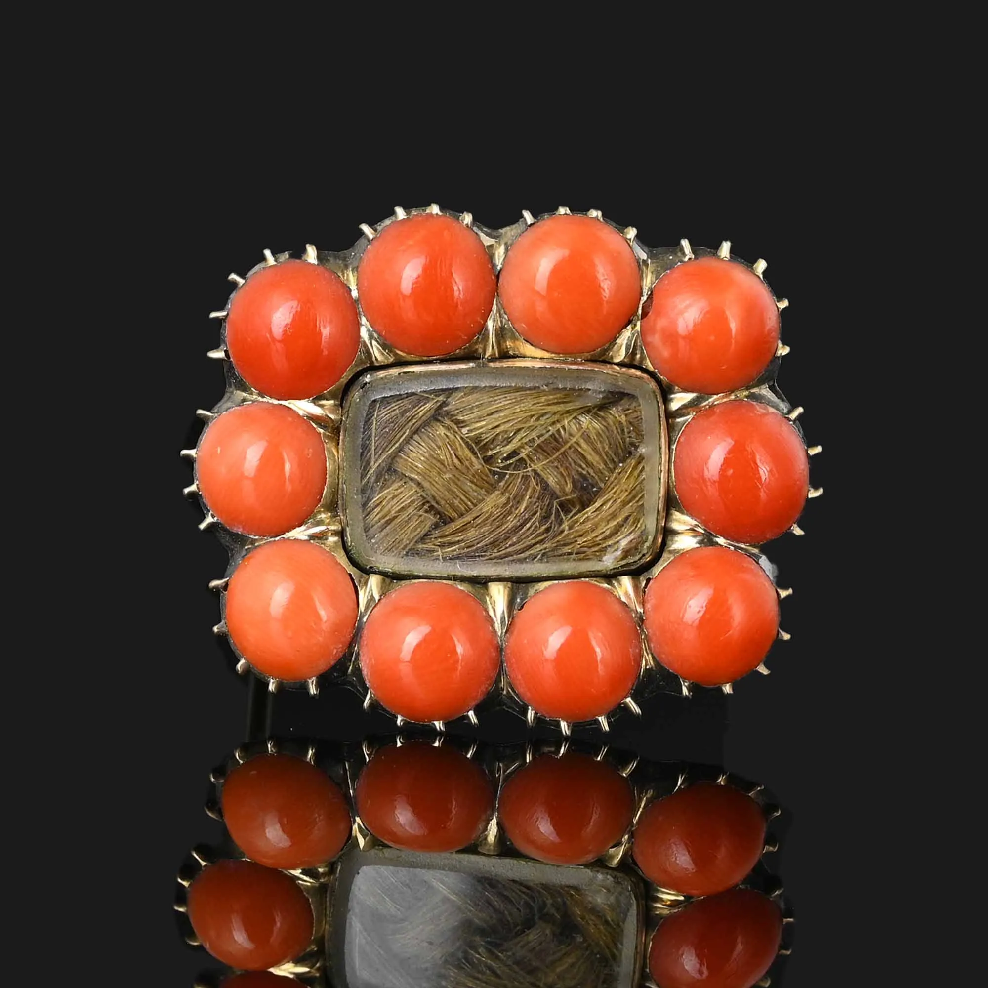 Authentic Georgian-era 10K Gold Locket Brooch with Antique Coral Details