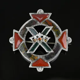 Antique Victorian Scottish Luckenbooth Brooch with Citrine and Agate Accents