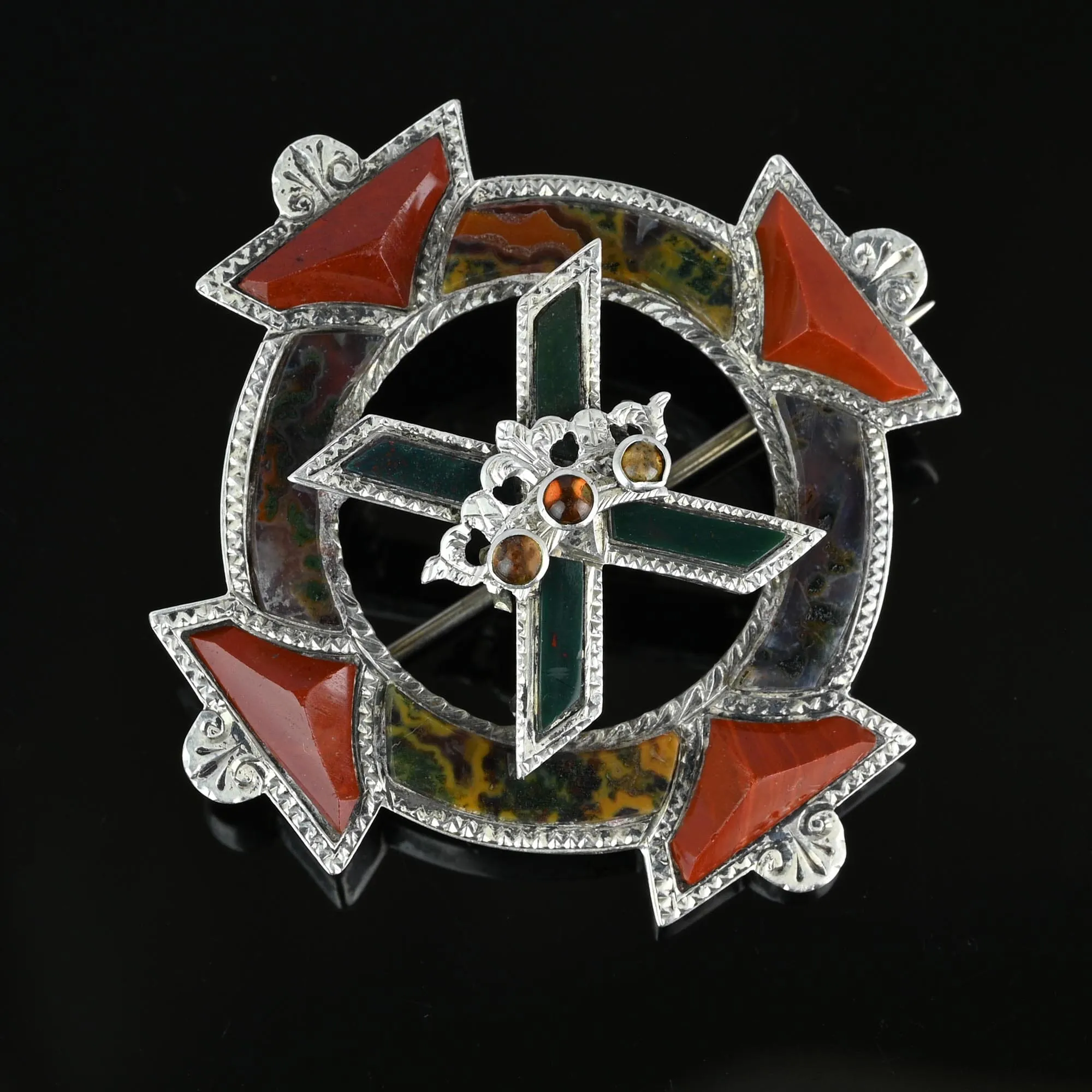 Antique Victorian Scottish Luckenbooth Brooch with Citrine and Agate Accents