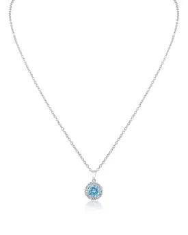 Aqua Round Halo Pendant Necklace
