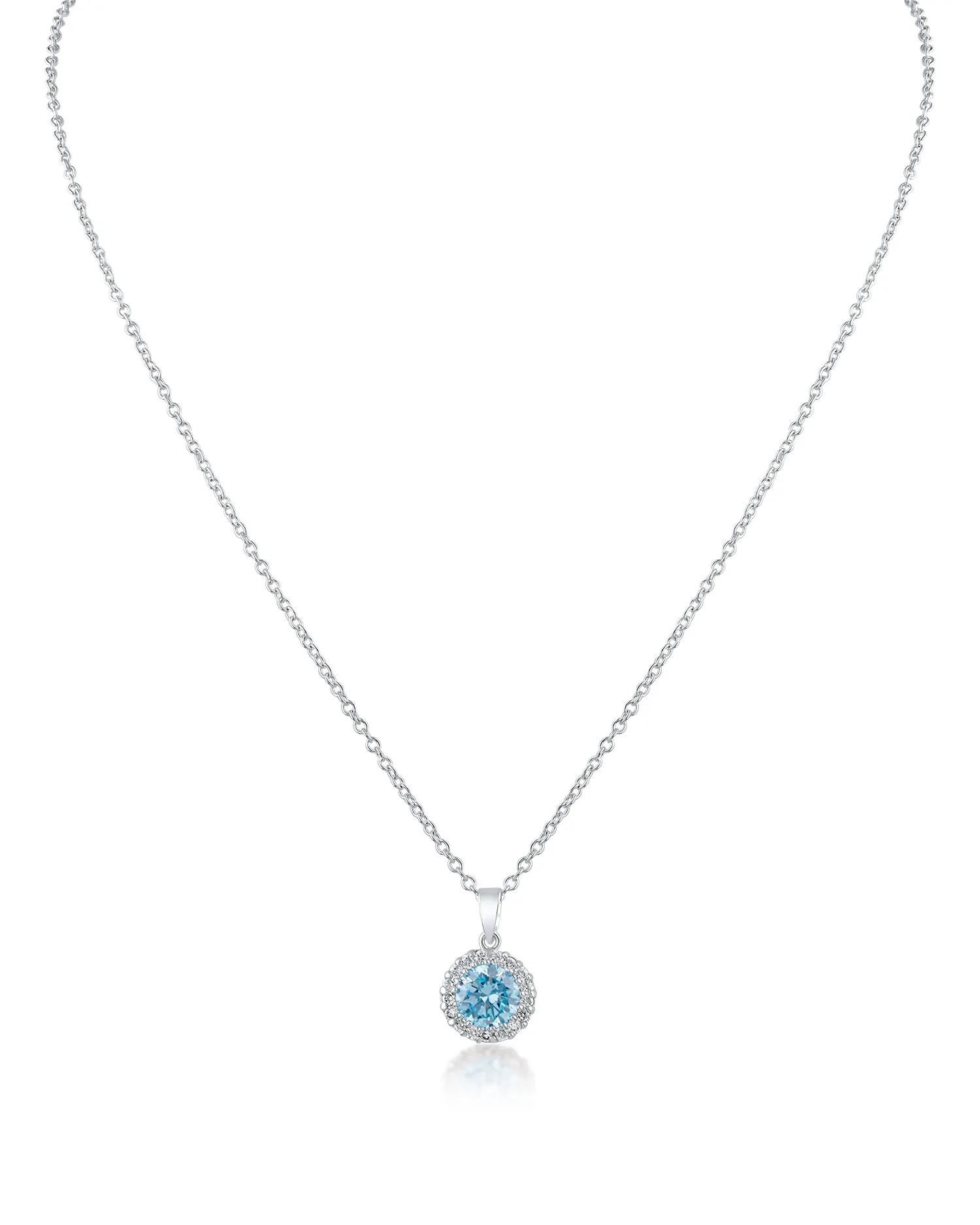 Aqua Round Halo Pendant Necklace
