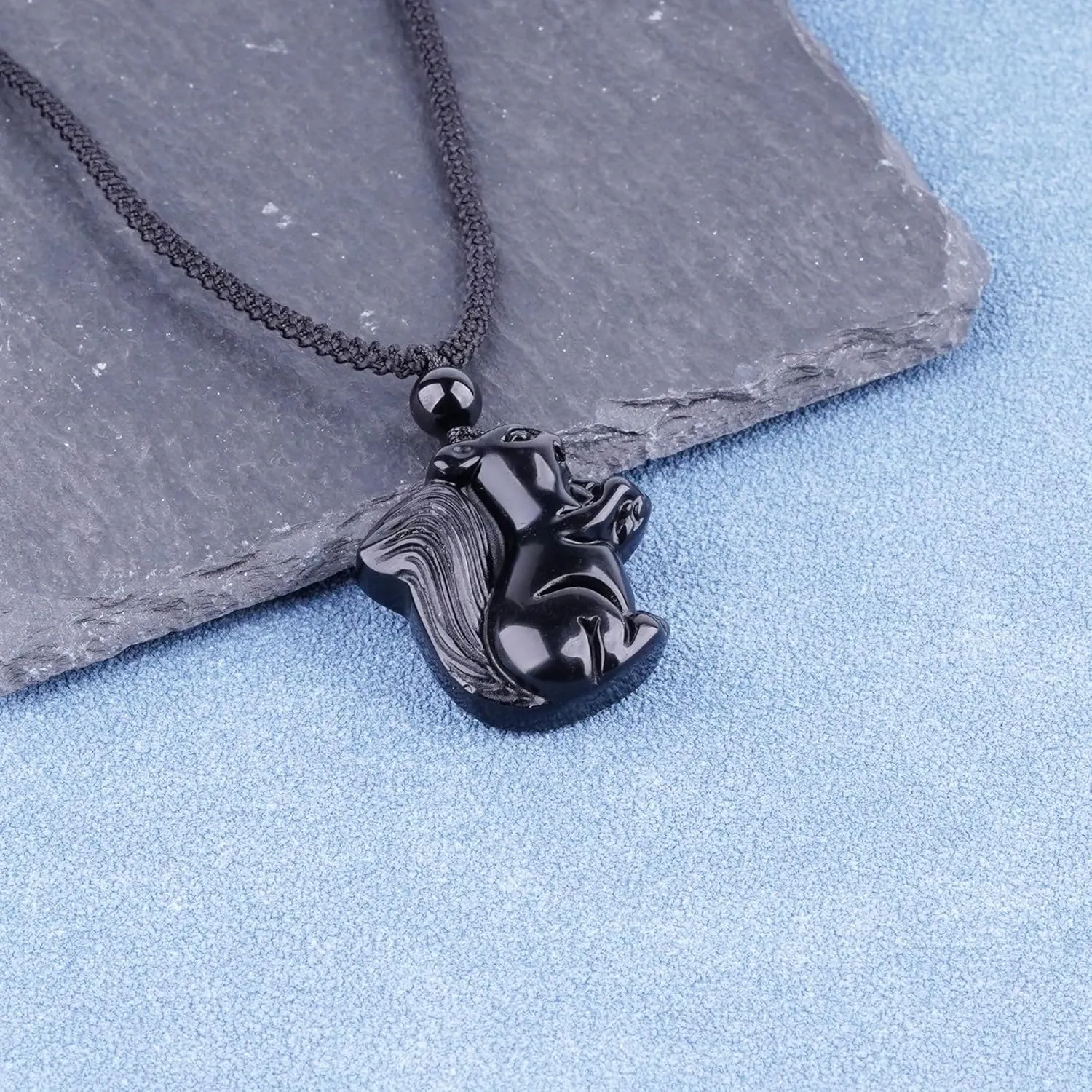 ASGIFT Black Obsidian Necklace Healing Crystal Stone Amulet Protection Pendant with Adjustable Rope Necklace Birthday Christmas Gift for Men Women