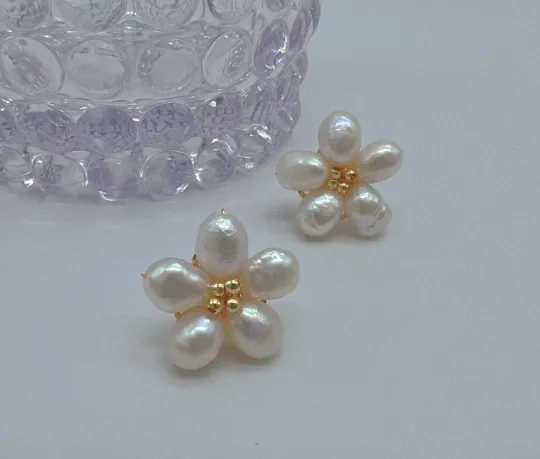 Baroque Freshwater Pearl Flower Stud Earrings