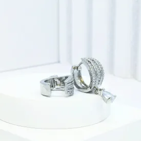 Beautiful 3 Vertical Line Style Earrings - Rhodium finish with AD Dangler