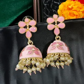 Bhavi Jewels Gold Plated Mennakari Jhumki Earrings
