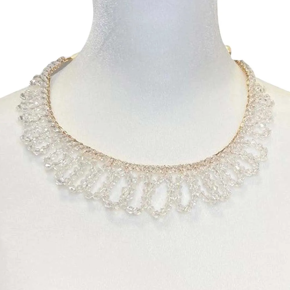 Bicone Beaded Bun Wrap Headpiece Necklace