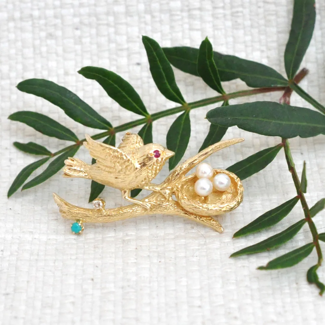 Bird & Nest Brooch