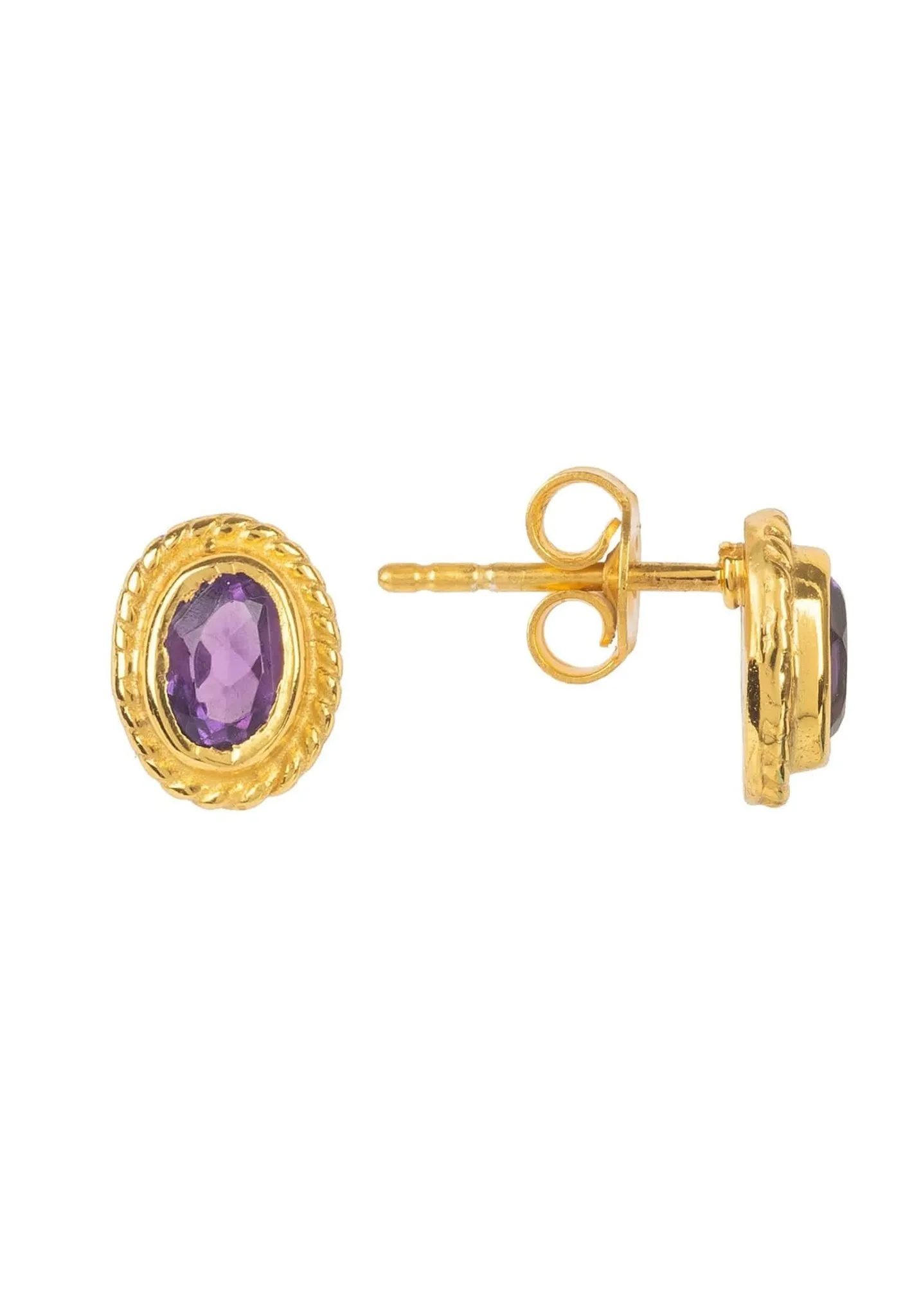 Birthstone Gold Gemstone Stud Earring February Amethyst